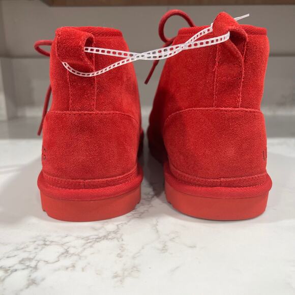 UGG Plush Neumel Boot Red Suede Shearling Lace Up Round Toe Ankle Men's Size 13 - Picture 5 of 8